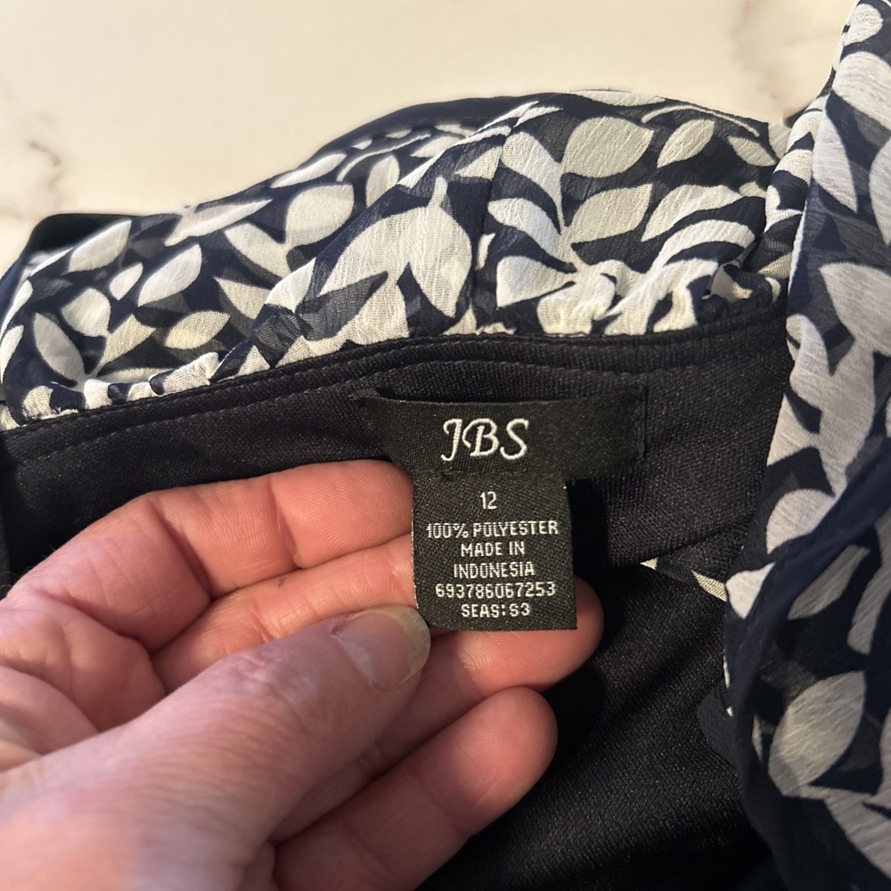 JBS Womens Black & White Flower Print Ruffle A Line Dress Size 12 New - Picture 7 of 9